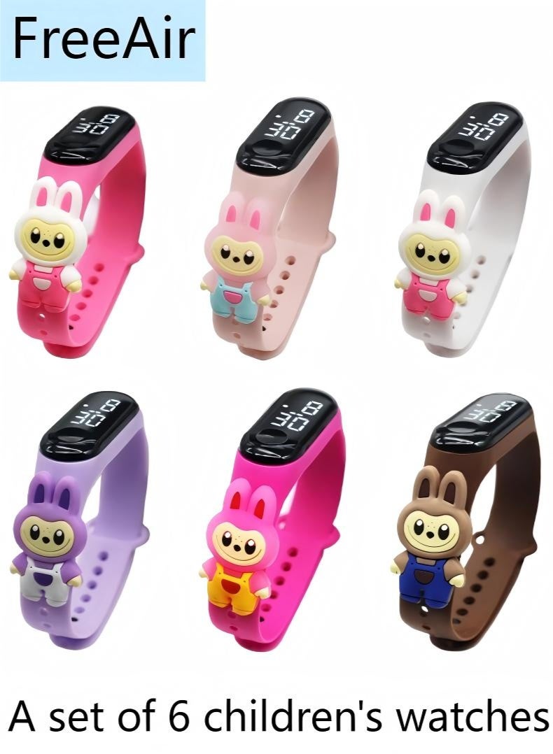 Free Air 6 Pcs Children's Cute Cartoon Waterproof Silicone Touch Watch - Image 1